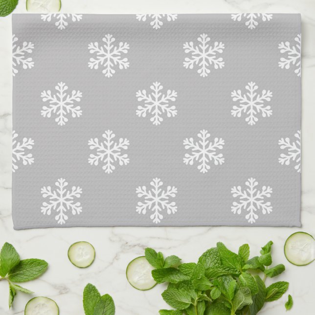 Linge De Cuisine Flocons de neige silencieux en gris (Plié)