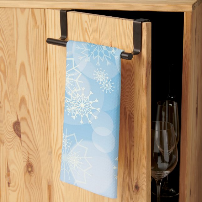 Linge De Cuisine Flocons de Noël sur fond bleu       (Pliage en tiers)