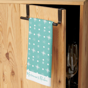 Linge De Cuisine Flocons Mignons Motif Blanc Nom de Script Sarcell