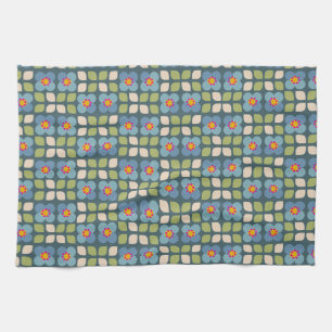 Linge De Cuisine Flora Blush - Bleu et Vert Tissu Botanique