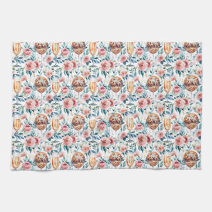 Linge De Cuisine Floral Avec Lunettes de Champagne et Boule Disco