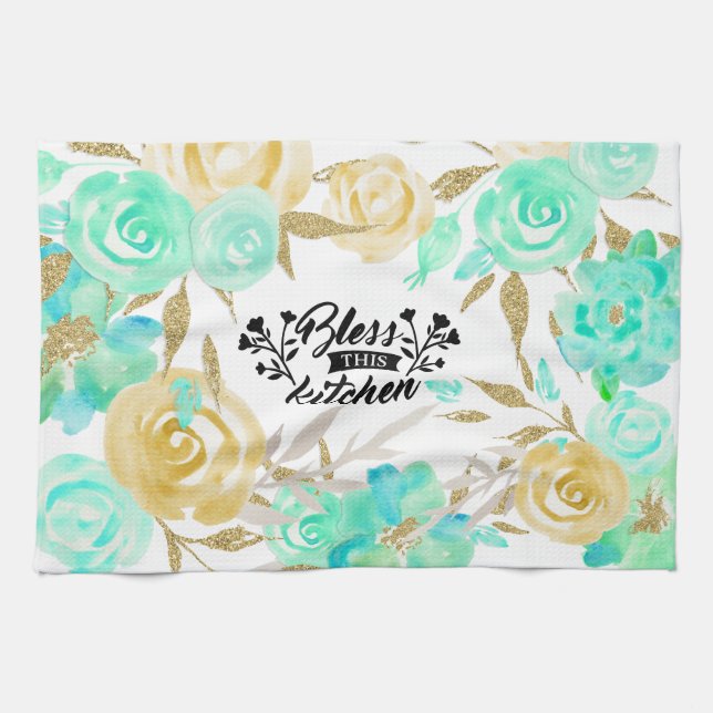 Linge De Cuisine Floral Bless Cette Cuisine (Horizontal)
