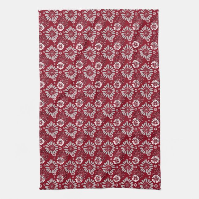 Linge De Cuisine Floral bourguignon et gris (Vertical)