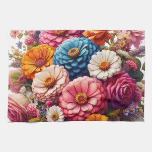 Linge De Cuisine Floral coloré/Zinnia printanière/Rose