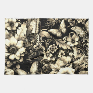 Linge De Cuisine Floral d'antiquité d'or aux papillons