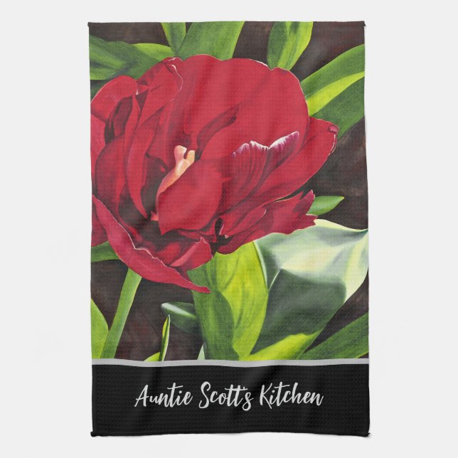 Linge De Cuisine Floral de pivoine rouge (Vertical)