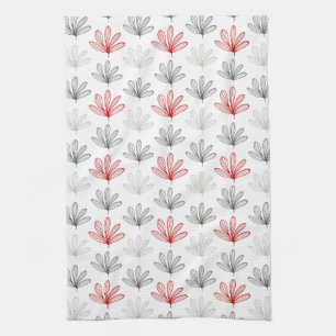 Linge De Cuisine Floral moderne rétro rouge et gris