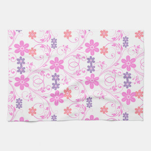 Linge De Cuisine Floral moderne violet rose