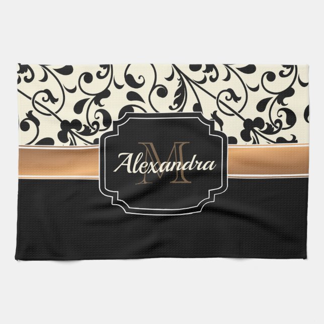 Linge De Cuisine Floral noir et blanc (Horizontal)