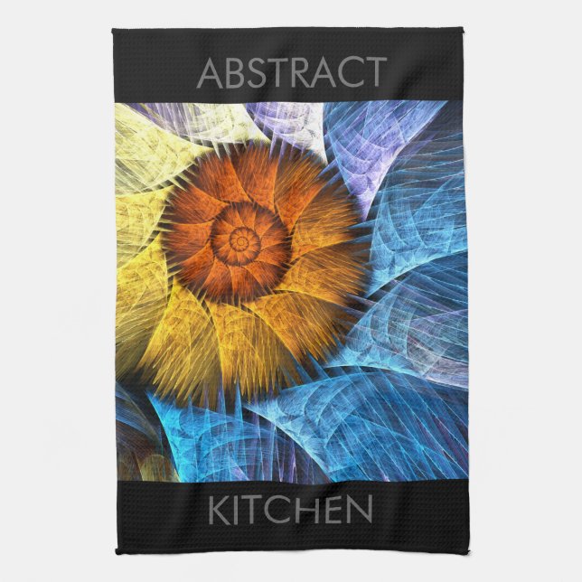 Linge De Cuisine Floral Orange Bleu Jaune Art Abstrait (Vertical)