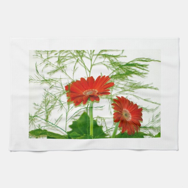 Linge De Cuisine Floral rouge (Horizontal)