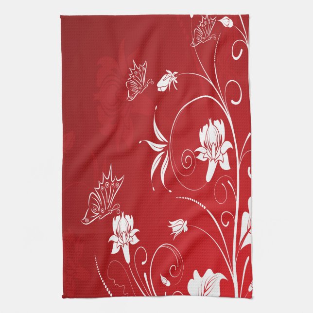 Linge De Cuisine Floral rouge et blanc moderne (Vertical)