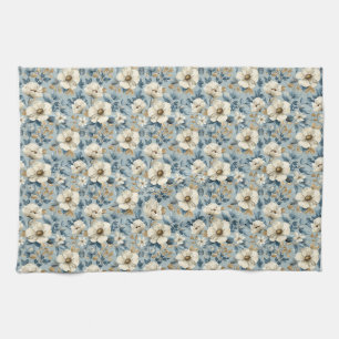 Linge De Cuisine Floral sans couture aux fleurs blanches et beiges