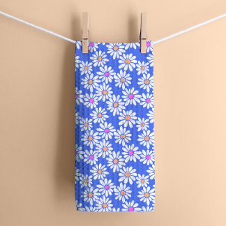 Linge De Cuisine Flore de marguerite rétro sur Periwinkle