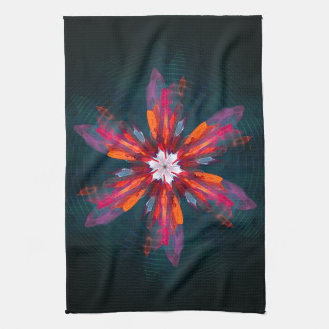 Linge De Cuisine Flore Mandala Flowers Orange Red Blue Abstract (Vertical)