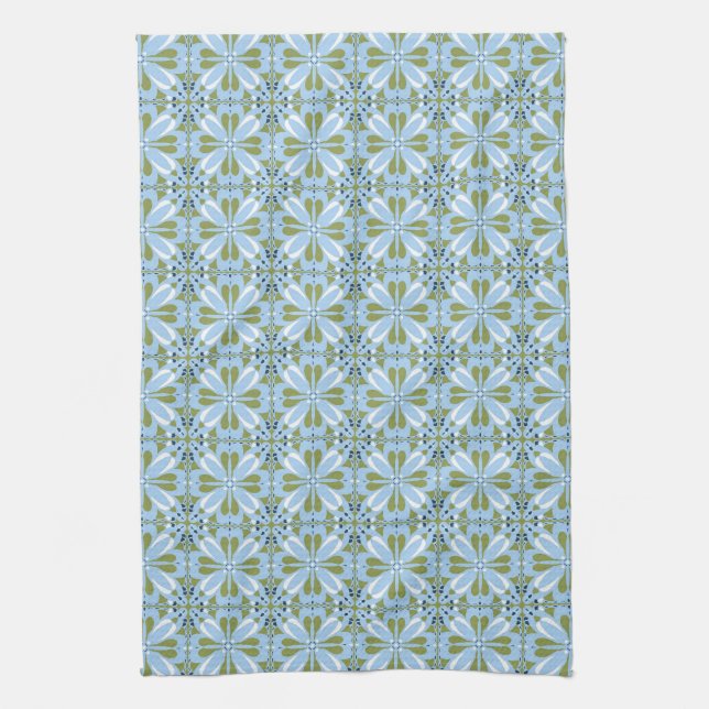 Linge De Cuisine Flore moderne scandinave bleu olive vert vert (Vertical)