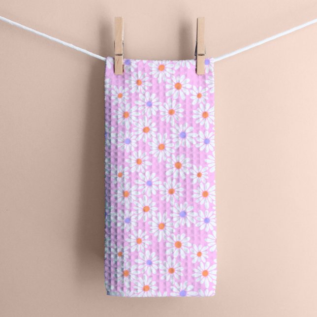 Linge De Cuisine Flore Pastel Retro Daisy sur rose pâle (Créateur téléchargé)