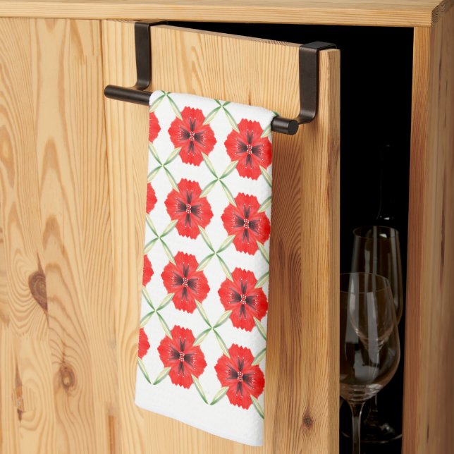 Linge De Cuisine Flore rouge orange (Pliage en tiers)