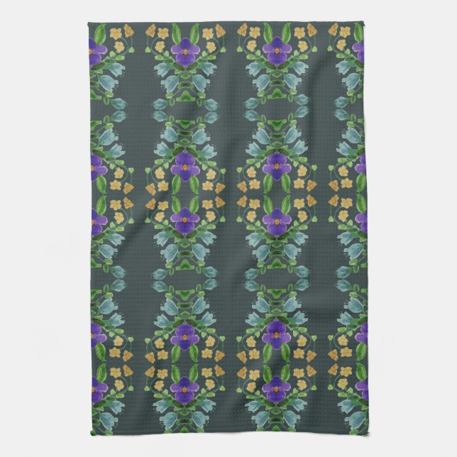 Linge De Cuisine Flore turquoise profonde (Vertical)