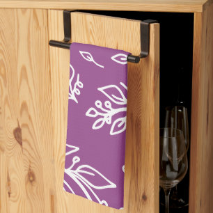 Linge De Cuisine Flore violet chaud d'aubergine légère