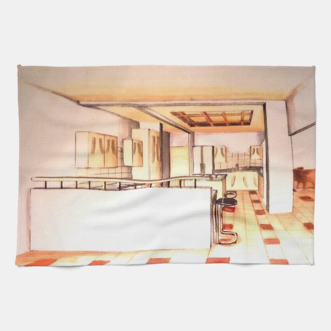 Linge De Cuisine Floridian Moderne Cuisine Rendé Perspective sur un (Horizontal)