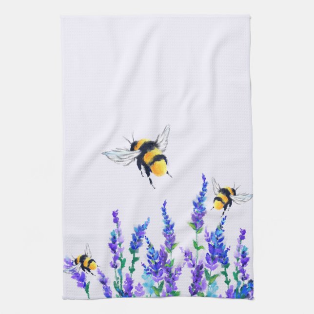 Linge De Cuisine Flowers and Bees Flying Kitchen Towel (Vertical)