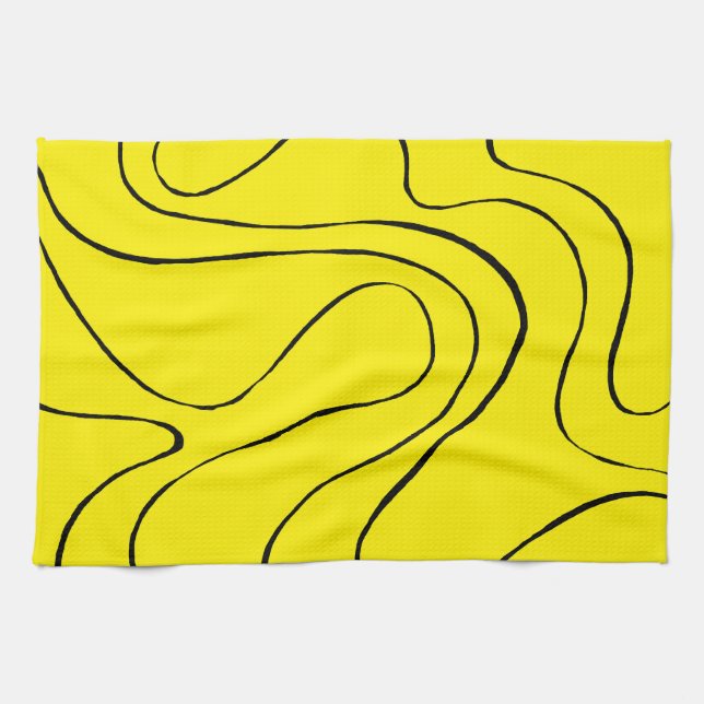 Linge De Cuisine Flux et reflux 2 en noir et jaune (Horizontal)