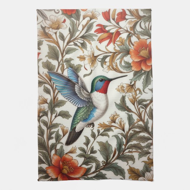 Linge De Cuisine Flying Hummingbird William Morris Inspired (Vertical)