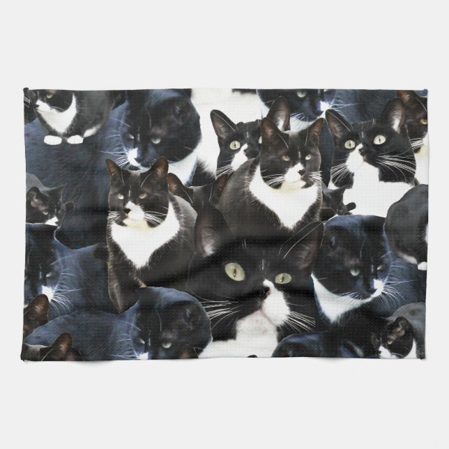 Linge De Cuisine Folie blanche noire de chat (Horizontal)