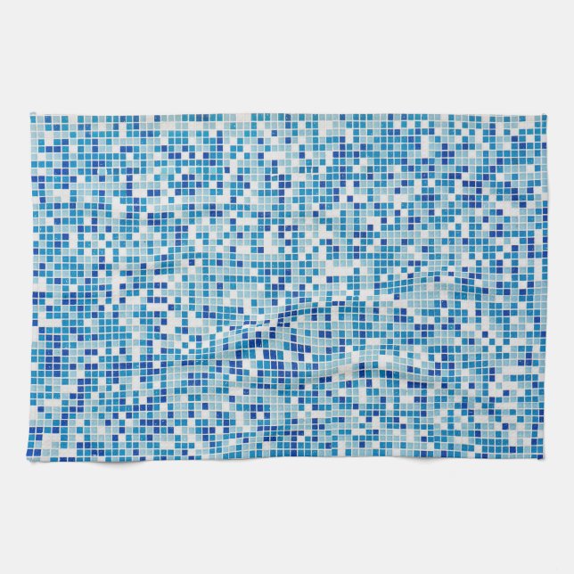 Linge De Cuisine Fond de carreaux bleus (Horizontal)