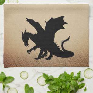 Linge De Cuisine Fond rustique Dragon Noir