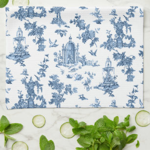 Linge De Cuisine Fontaines et arbres fantastiques vintages bleu toi