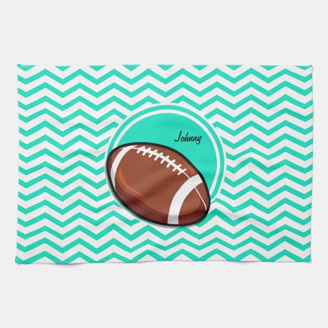 Linge De Cuisine Football ; Aqua Green Chevron (Horizontal)