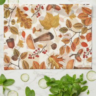 Linge De Cuisine Forêt automnale sur blanc