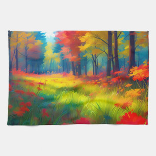 Linge De Cuisine Forêt avec des arbres et des fleurs colorés