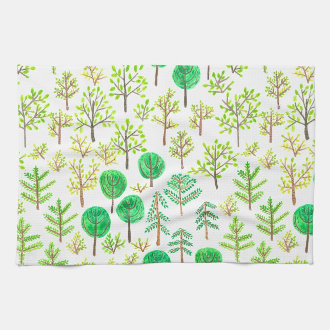 Linge De Cuisine Forêt d'aquarelle en style doodé (Horizontal)