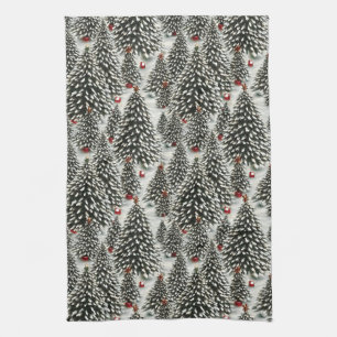 Linge De Cuisine Forêt d'arbres de Noël couverts de neige