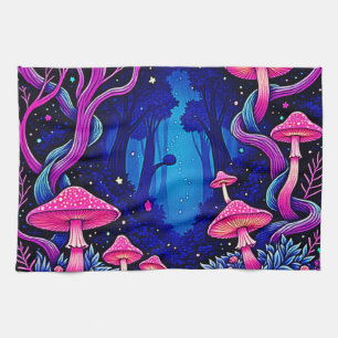 Linge De Cuisine Forêt d'art de champignons rose néon
