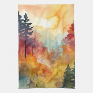 Linge De Cuisine Forêt d'Automne Aquarelle Lumineuse