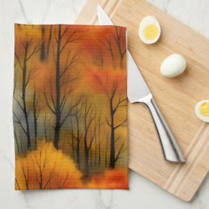 Linge De Cuisine Forêt d'automne rustique - Aquarelle d'automne