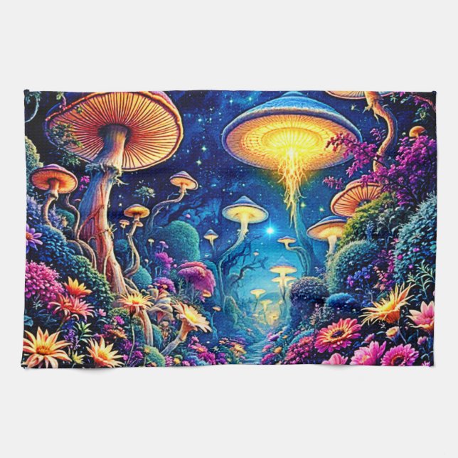 Linge De Cuisine Forêt de fleurs mystiques sous les étoiles (Horizontal)