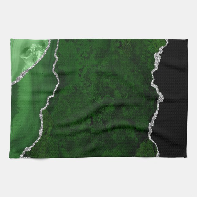 Linge De Cuisine Forêt de luxe verte Marbre Chic Paillettes d'argen (Horizontal)