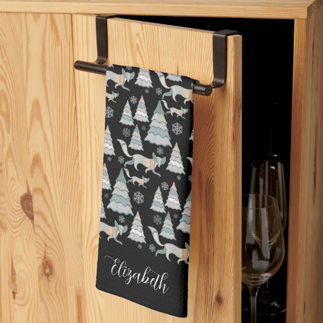 Linge De Cuisine Forêt enneigée et renards charmants (Pliage en tiers)