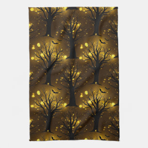 Linge De Cuisine Forêt Hantée Lumineuse Bokeh - Arbres de Nuit