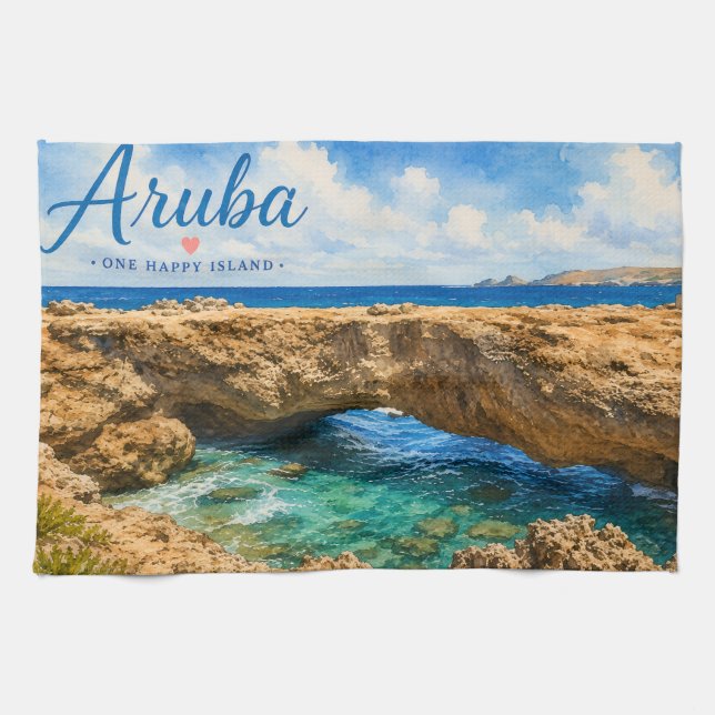 Linge De Cuisine Formation rocheuse du pont naturel d'Aruba Caraïbe (Horizontal)