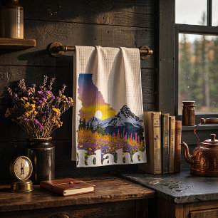 Linge De Cuisine Forme de l'Idaho avec montagne et fleurs sauvages