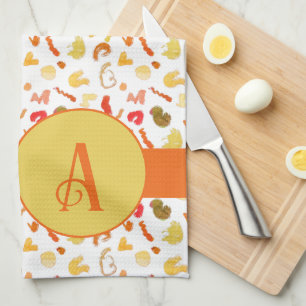 Linge De Cuisine Formes colorées Monogramme Orange simple bande