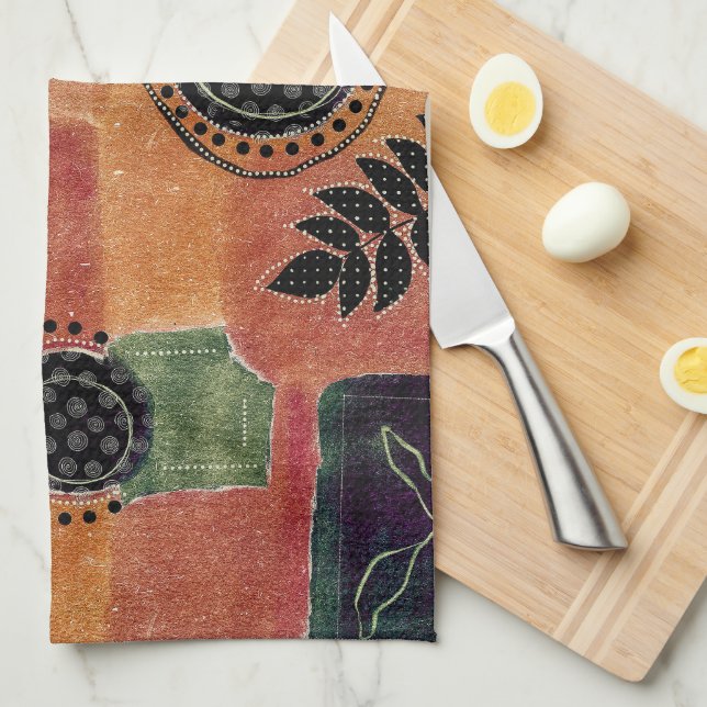 Linge De Cuisine Formes et feuilles de cercles géométriques abstrai (Quart Plié)