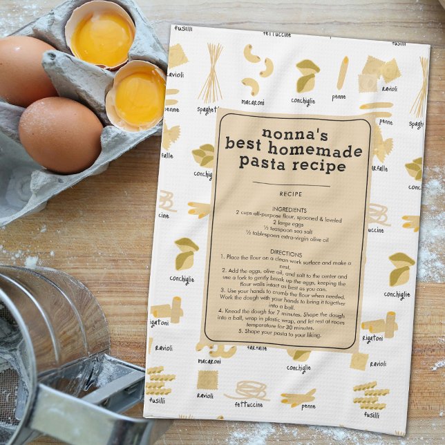 Linge De Cuisine Formes et noms de pâtes italiennes Recette Nonna K (Italian Pasta Shapes & Names Recipe Nonna Keepsake Kitchen Towel)