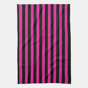 Linge De Cuisine Fouchsia et bandes de bonbons noirs